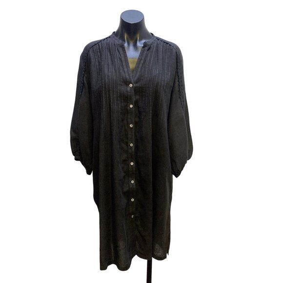 120% Lino Black Linen Tunic Blouse w/Pintuck Design Size M - Picture 1 of 6